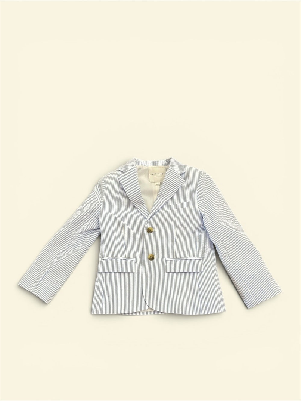 Janie and Jack Boys Blue Striped Seersucker Blazer Jacket Size 6 EUC